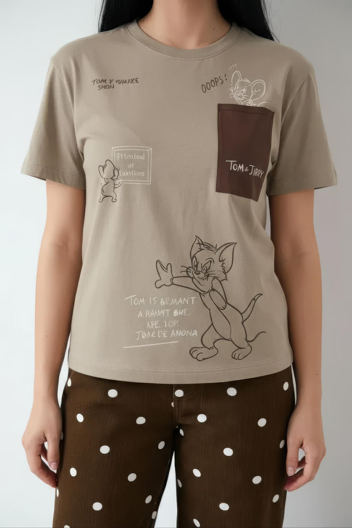 Women Sand Printed Round Neck T-Shirt
