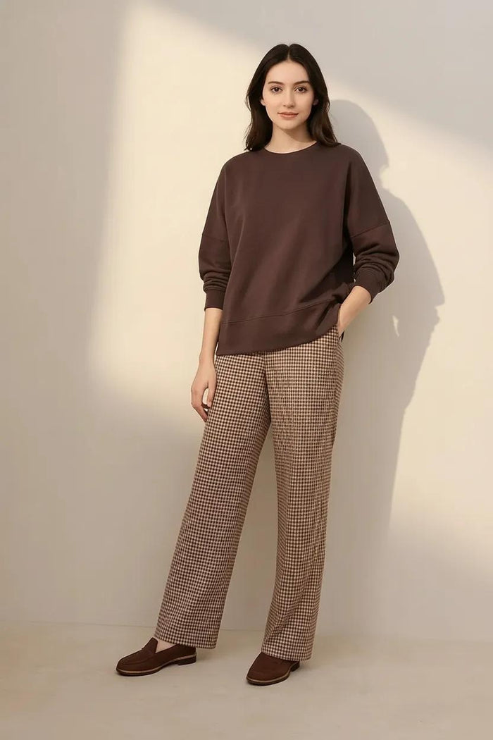 Women Solid Round Neck Sweatshirt