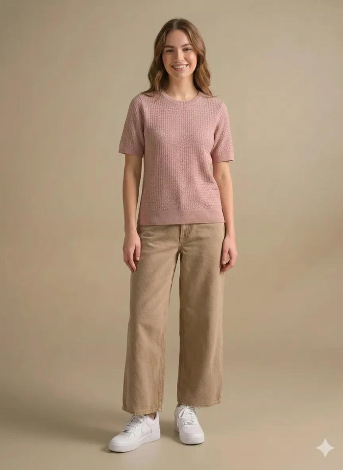 Women Suede Pink T-shirt