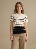 Women White-Black Striped T-shirt