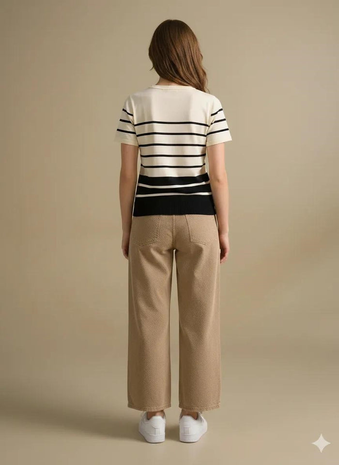 Women White-Black Striped T-shirt