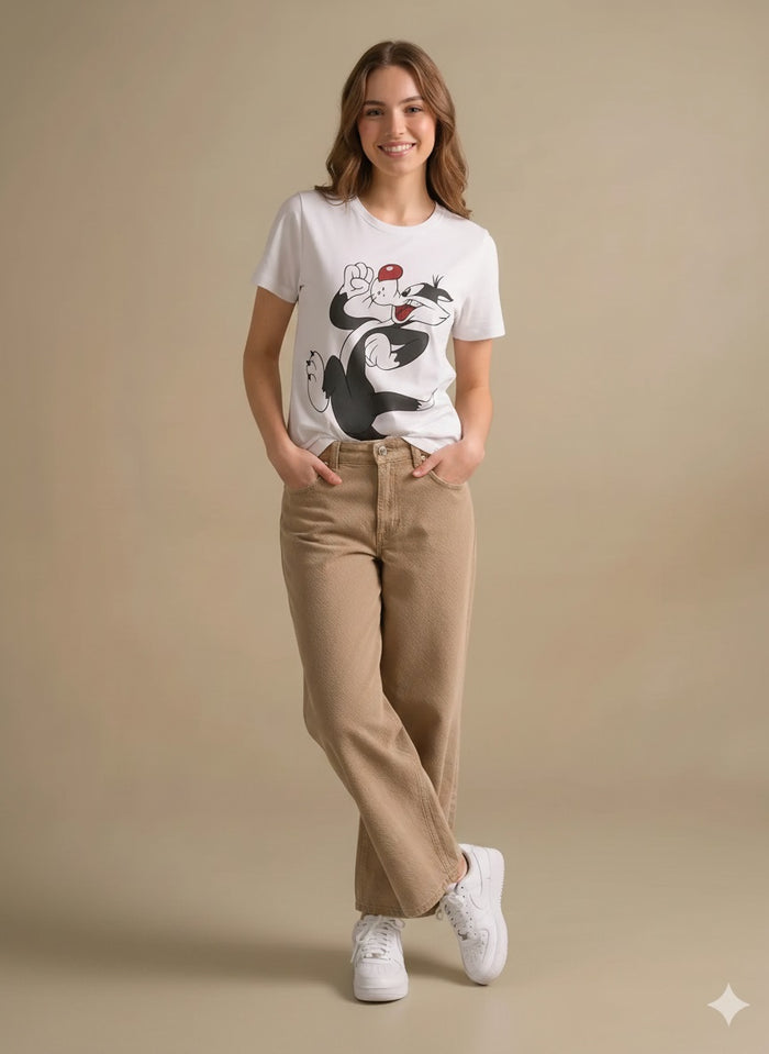 Women White Looney Tunes Printed T-shirt