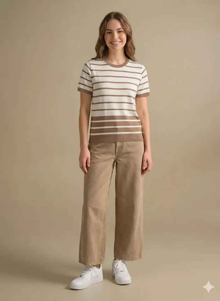 Women White-Stone Striped T-shirt