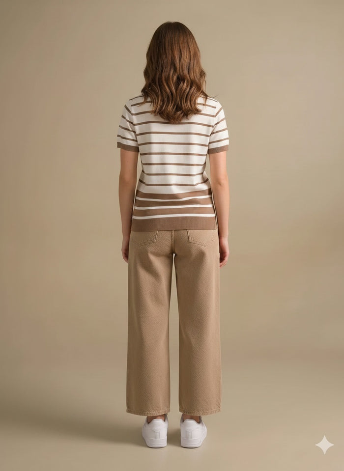 Women White-Stone Striped T-shirt