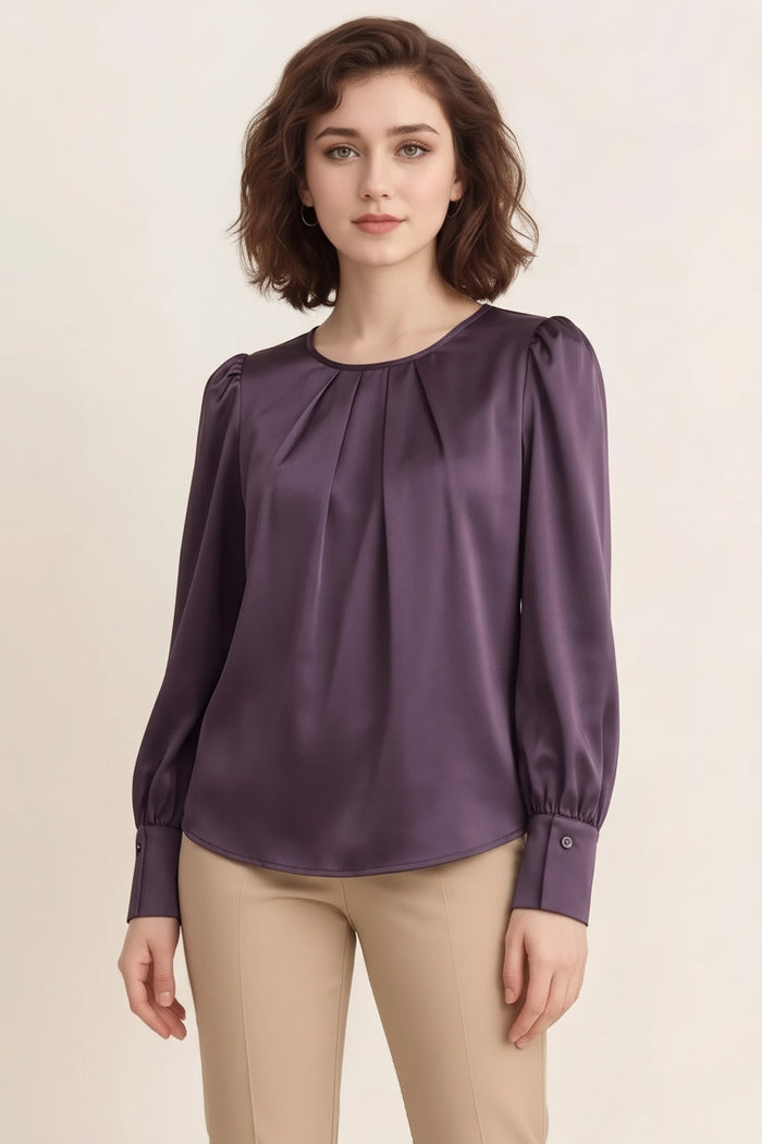 Women Wine Puff Sleeve Cotton Top