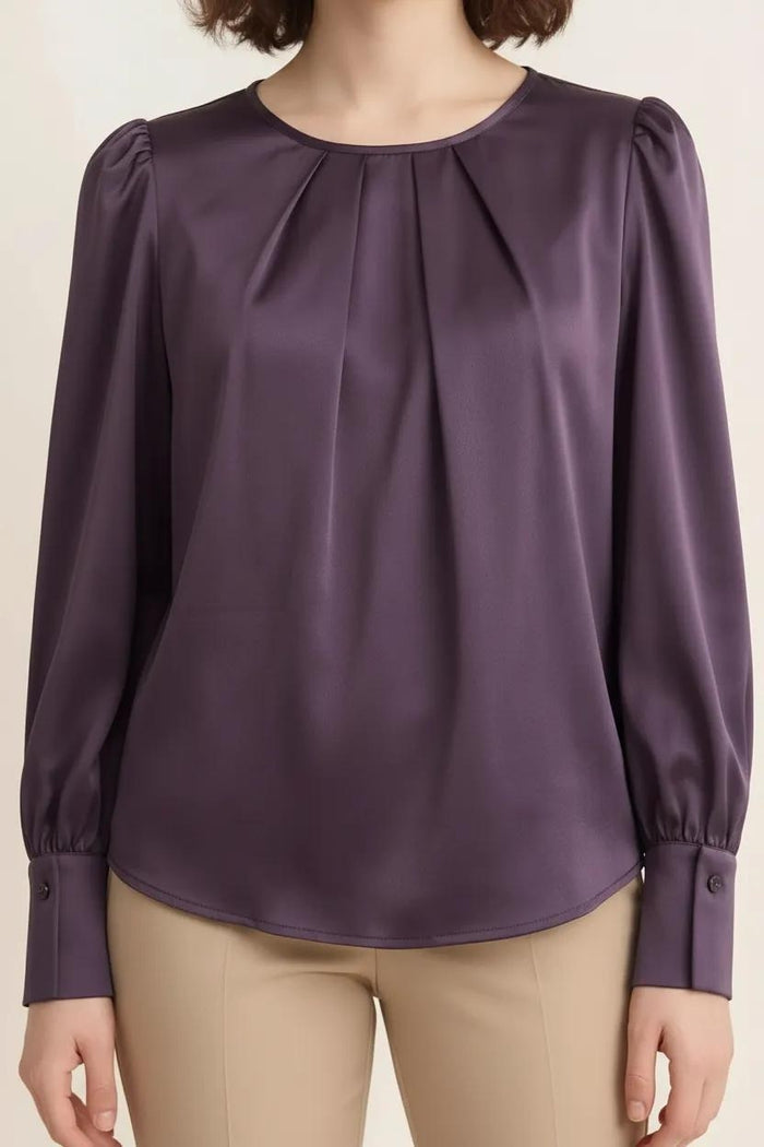 Women Wine Puff Sleeve Cotton Top
