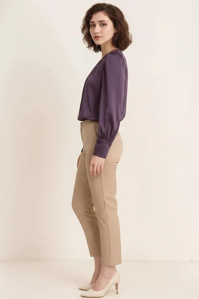 Women Wine Puff Sleeve Cotton Top