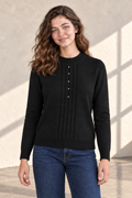 Women’s Black Knit Sweater – Regular Fit Full Sleeve Winter Pullover