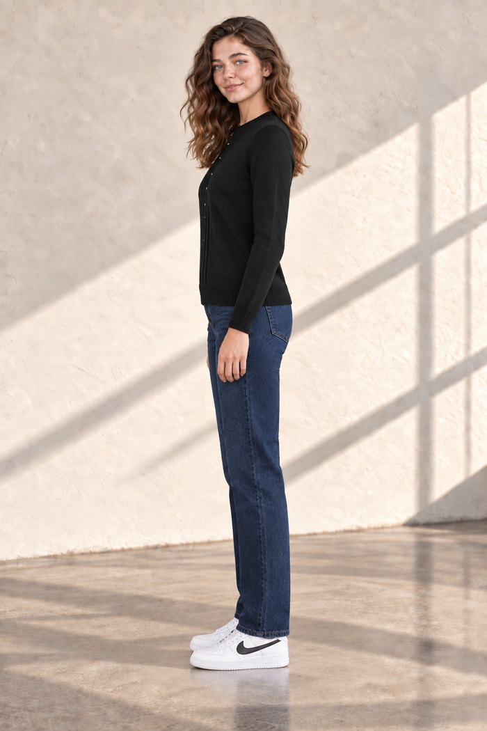 Women’s Black Knit Sweater – Regular Fit Full Sleeve Winter Pullover