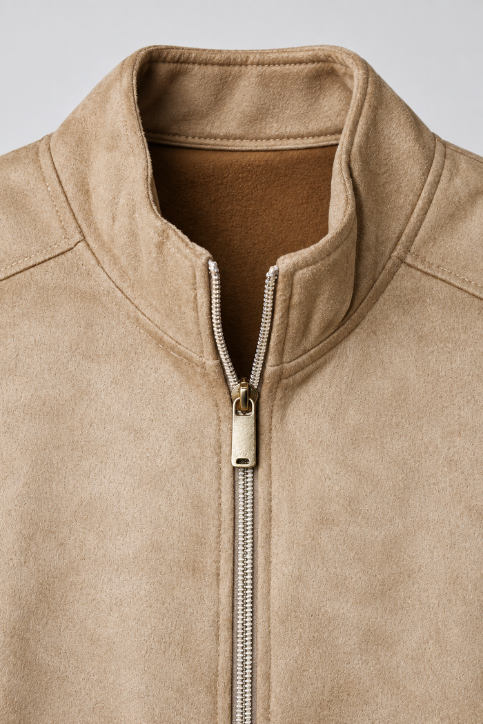 Women’s Camel Knitted Suede Full-Zip Sweatshirt – Regular Fit
