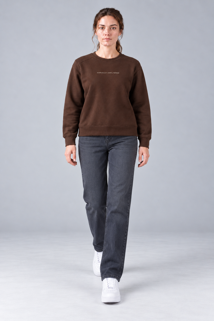 Women’s Espresso Brushed Cotton Fleece Core Sweatshirt – Regular Fit
