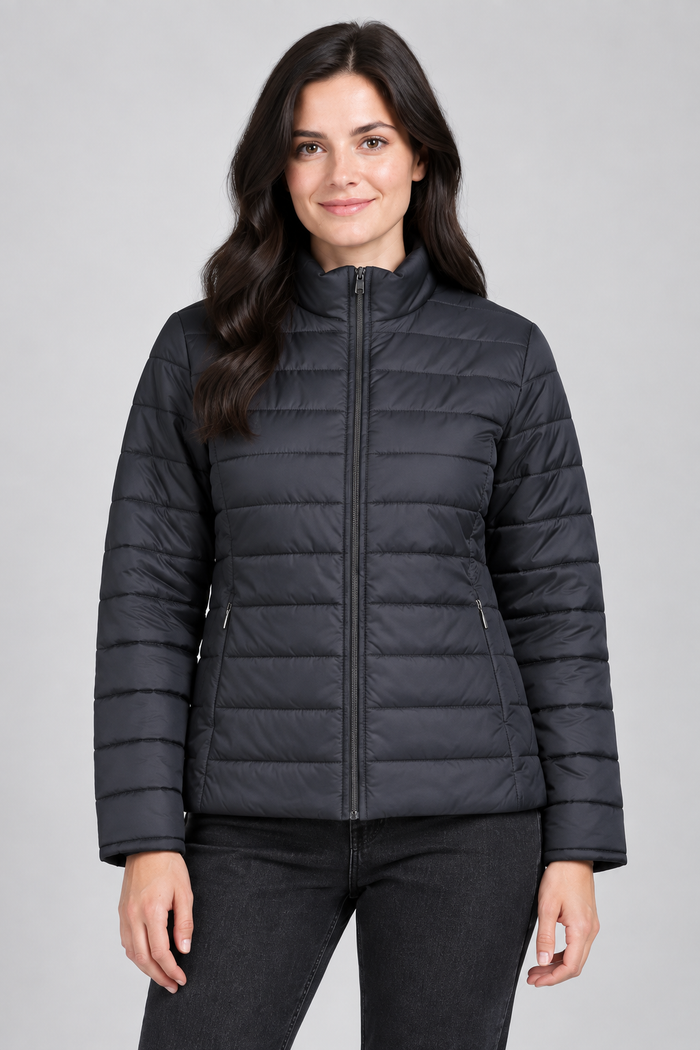 Women’s Lightweight Reversible Woven Puffer Jacket – Black & Wine Regular Fit