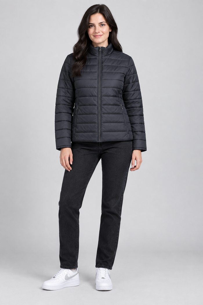 Women’s Lightweight Reversible Woven Puffer Jacket – Black & Wine Regular Fit
