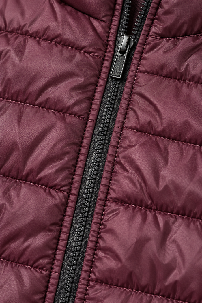 Women’s Lightweight Reversible Woven Puffer Jacket – Black & Wine Regular Fit