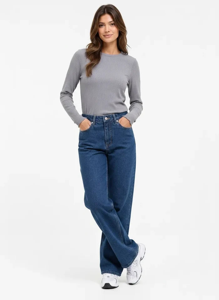 Women’s Lilac Ribbed Blended Cotton Crew Neck Full Sleeve Winter Top