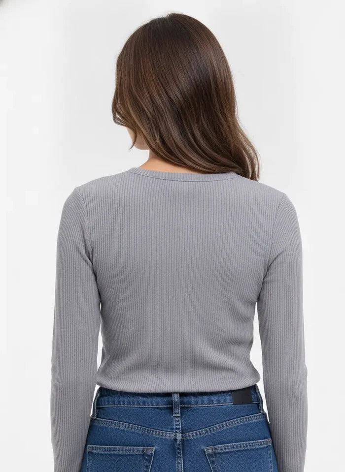 Women’s Lilac Ribbed Blended Cotton Crew Neck Full Sleeve Winter Top
