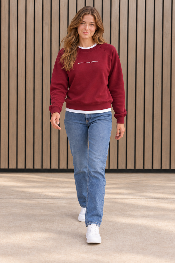 Women’s Merlot Cotton Brushed Fleece Sweatshirt | Core Regular Fit Crew Neck