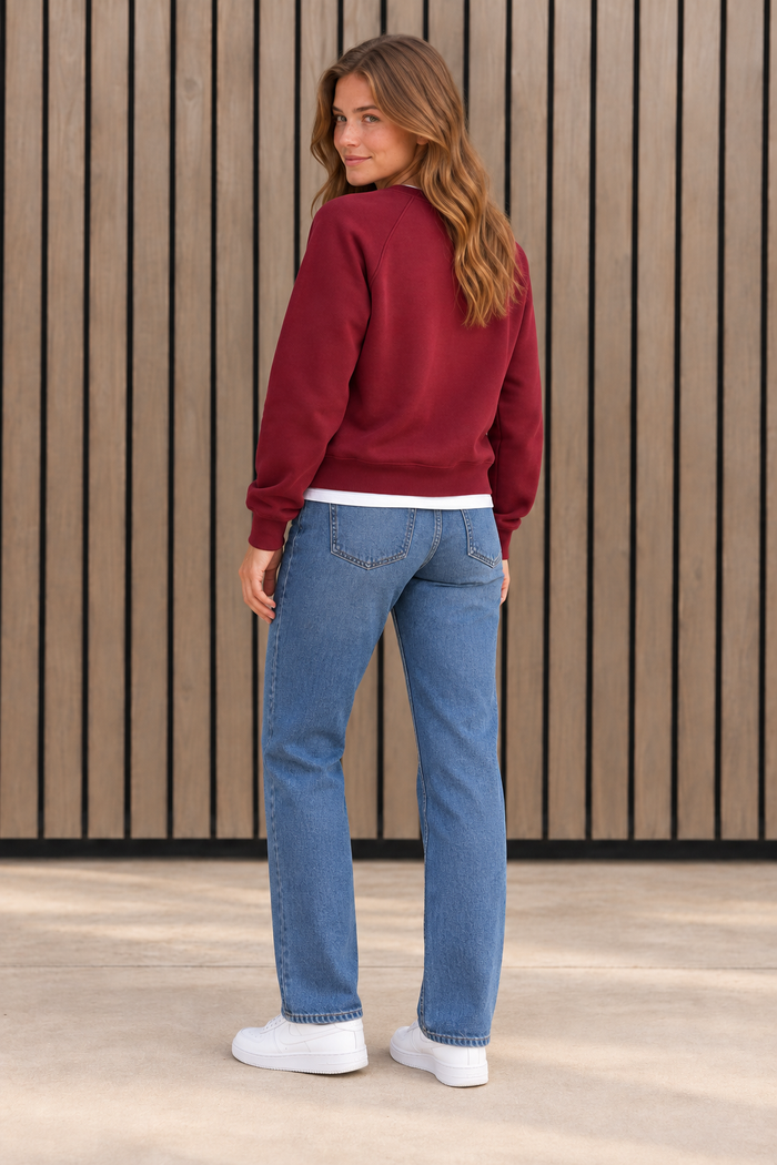 Women’s Merlot Cotton Brushed Fleece Sweatshirt | Core Regular Fit Crew Neck