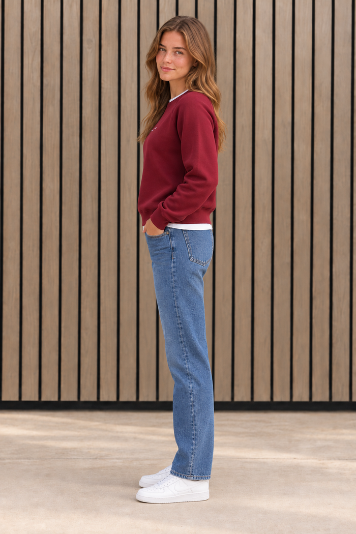 Women’s Merlot Cotton Brushed Fleece Sweatshirt | Core Regular Fit Crew Neck