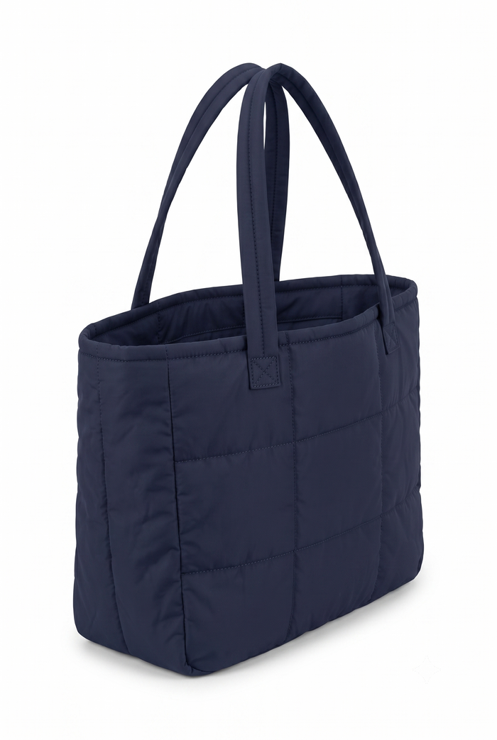 Women's Navy Blue Puffer Tote Handbag | Lightweight Shoulder Bag | Large Capacity Everyday Tote Bag with Front Pockets