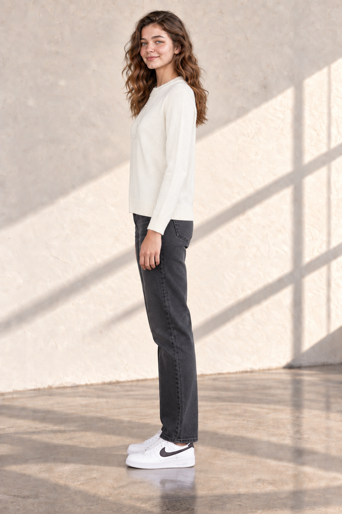 Women’s Off White Knit Sweater – Regular Fit Full Sleeve Winter Pullover