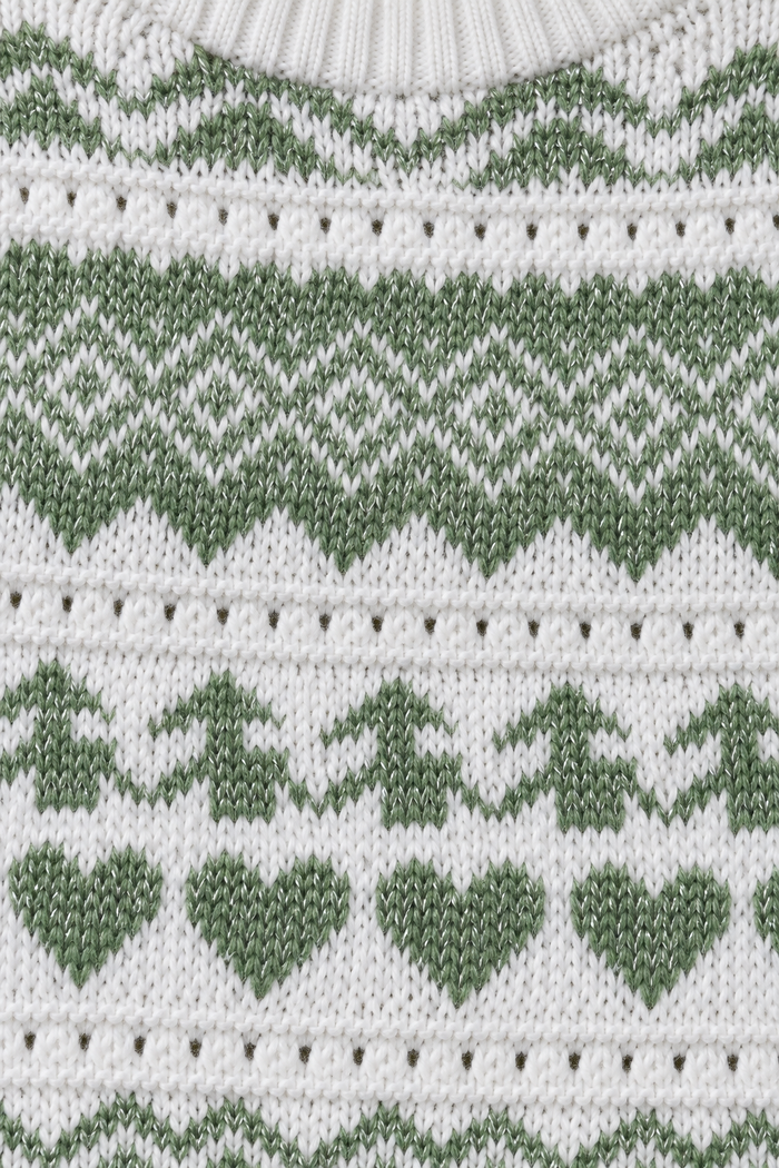 Women’s Off White & Sage Jacquard Knit Sweater – Regular Fit Full Sleeve Winter Pullover