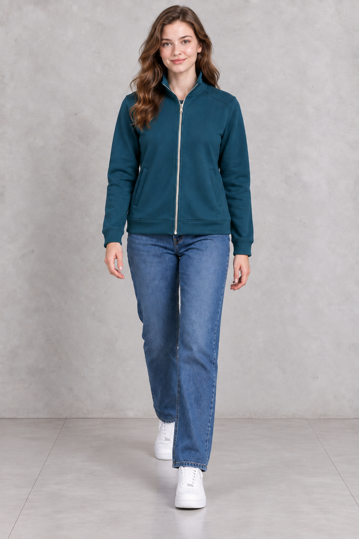 Women’s Pacific Melange German Velvet Sweatshirt | Full-Zip Regular Fit High Neck Jacket