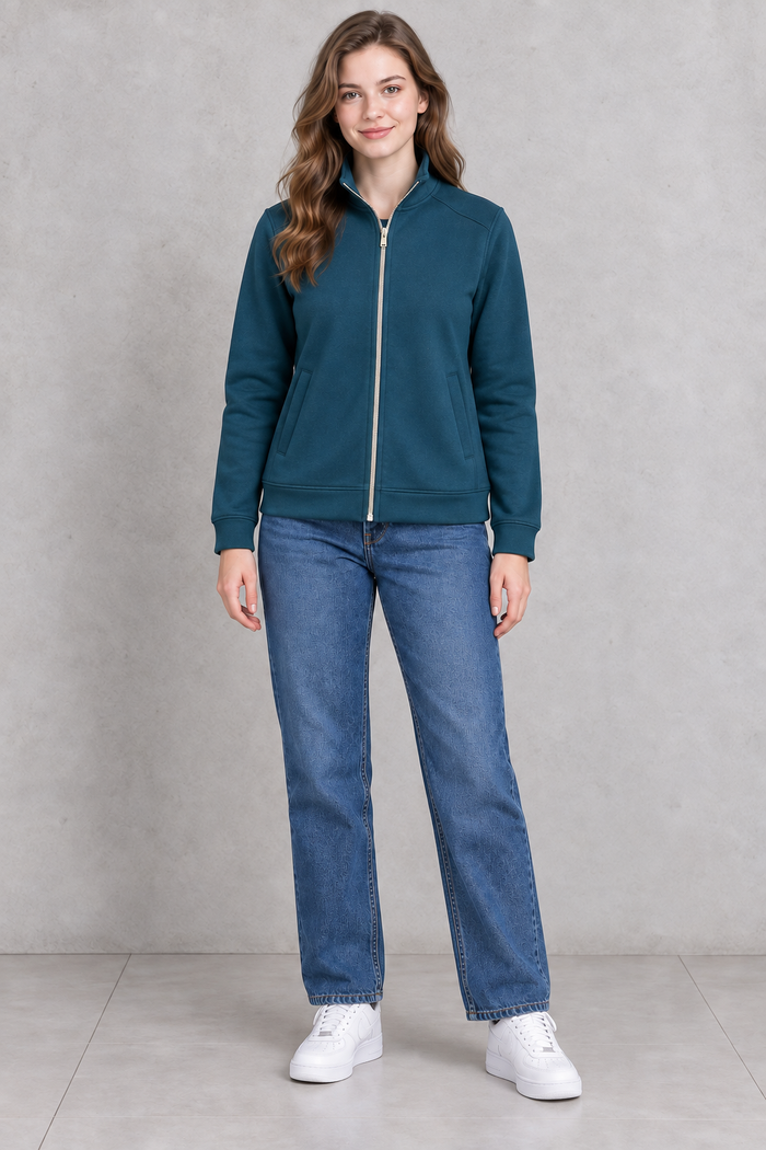 Women’s Pacific Melange German Velvet Sweatshirt | Full-Zip Regular Fit High Neck Jacket