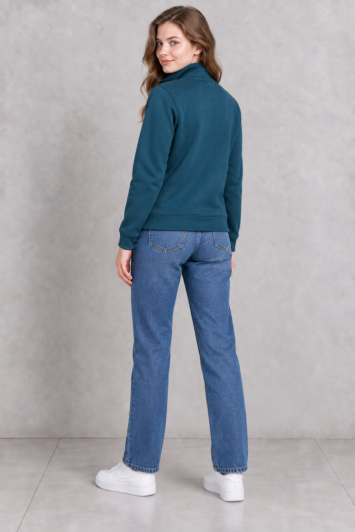 Women’s Pacific Melange German Velvet Sweatshirt | Full-Zip Regular Fit High Neck Jacket