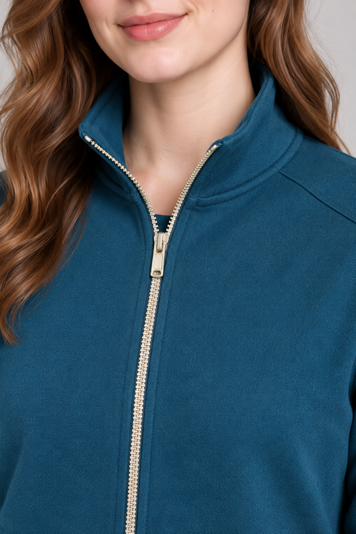 Women’s Pacific Melange German Velvet Sweatshirt | Full-Zip Regular Fit High Neck Jacket