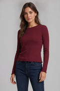 Women’s Wine Rib-Knit Viscose Round-Neck Full-Sleeve Winter Top