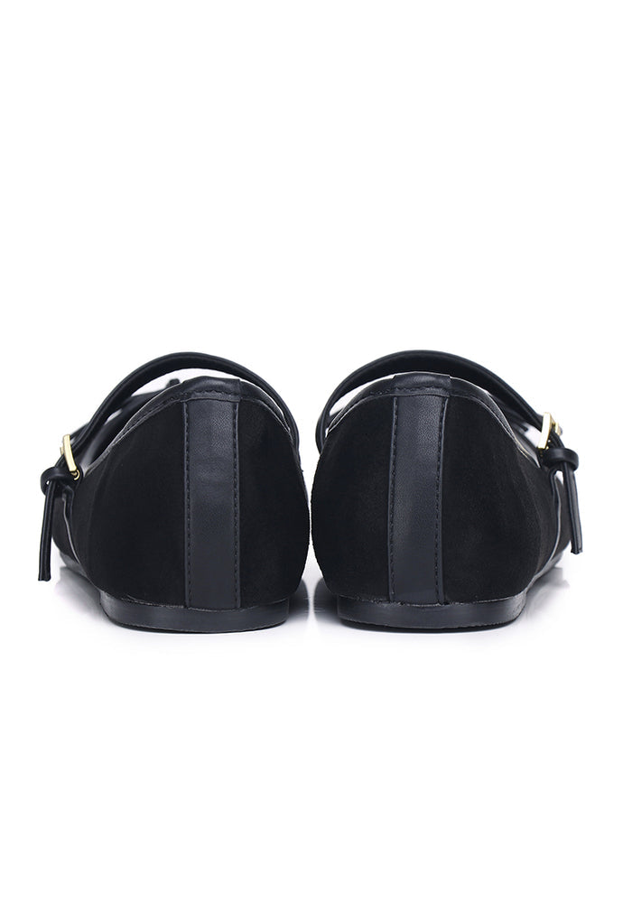Yeri Square Toe Mary Jane with Bow Ballerina & Flats (Black)