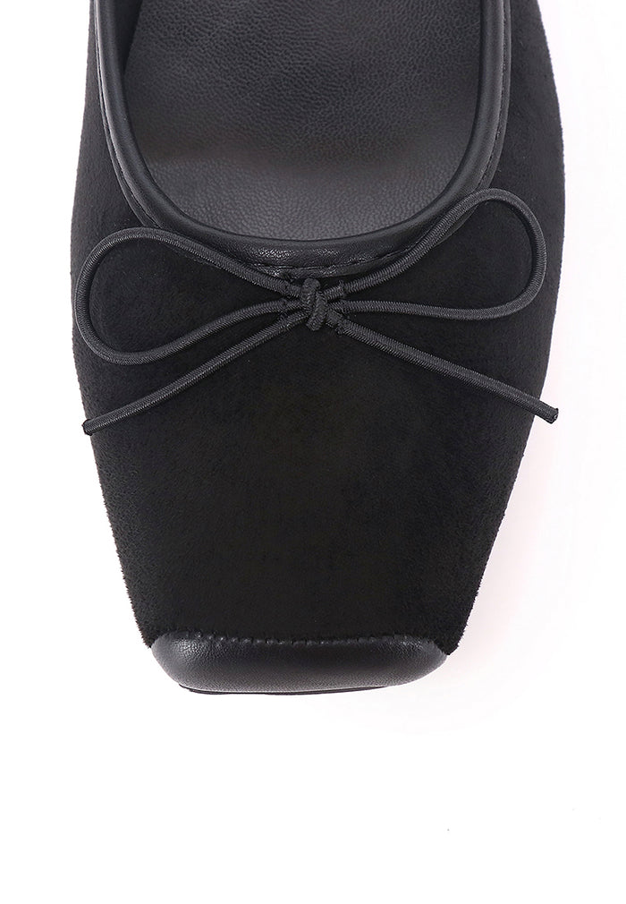 Yeri Square Toe Mary Jane with Bow Ballerina & Flats (Black)