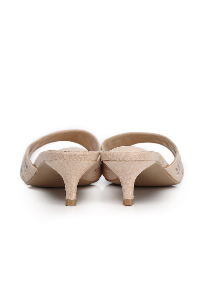 Zana Embroided Kitten Heels (Nude)