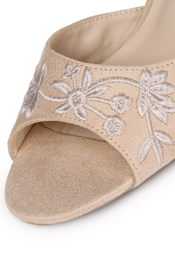 Zana Embroided Kitten Heels (Nude)