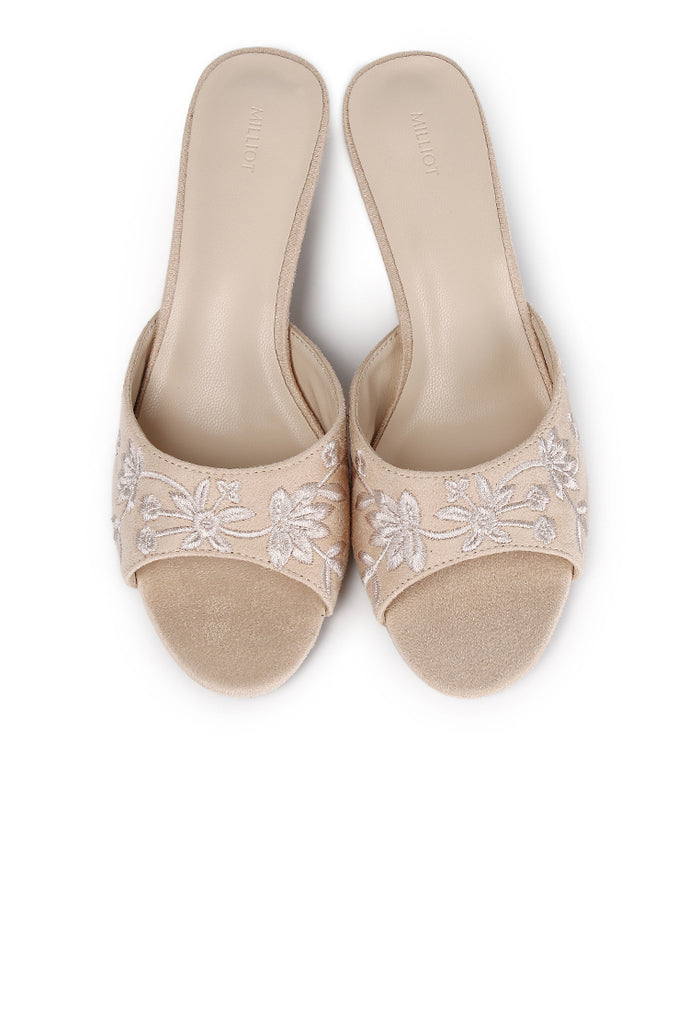 Zana Embroided Kitten Heels (Nude)