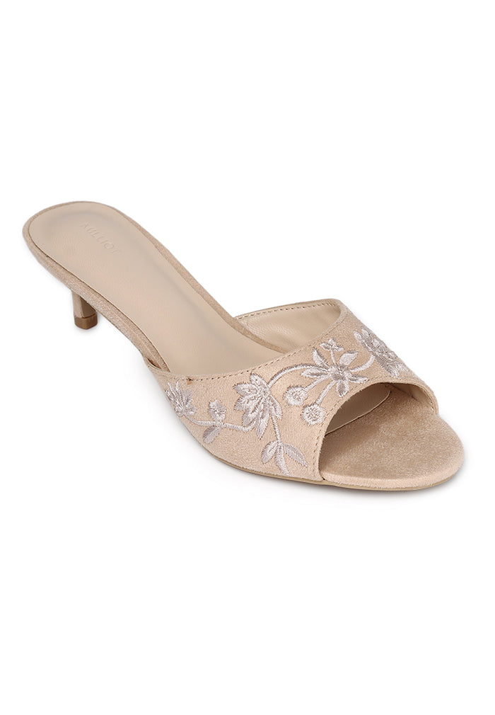 Zana Embroided Kitten Heels (Nude)