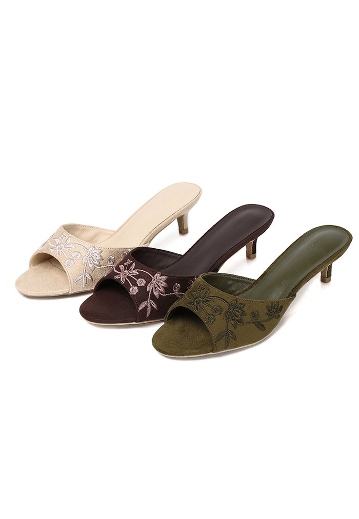Zana Embroided Kitten Heels (Nude)