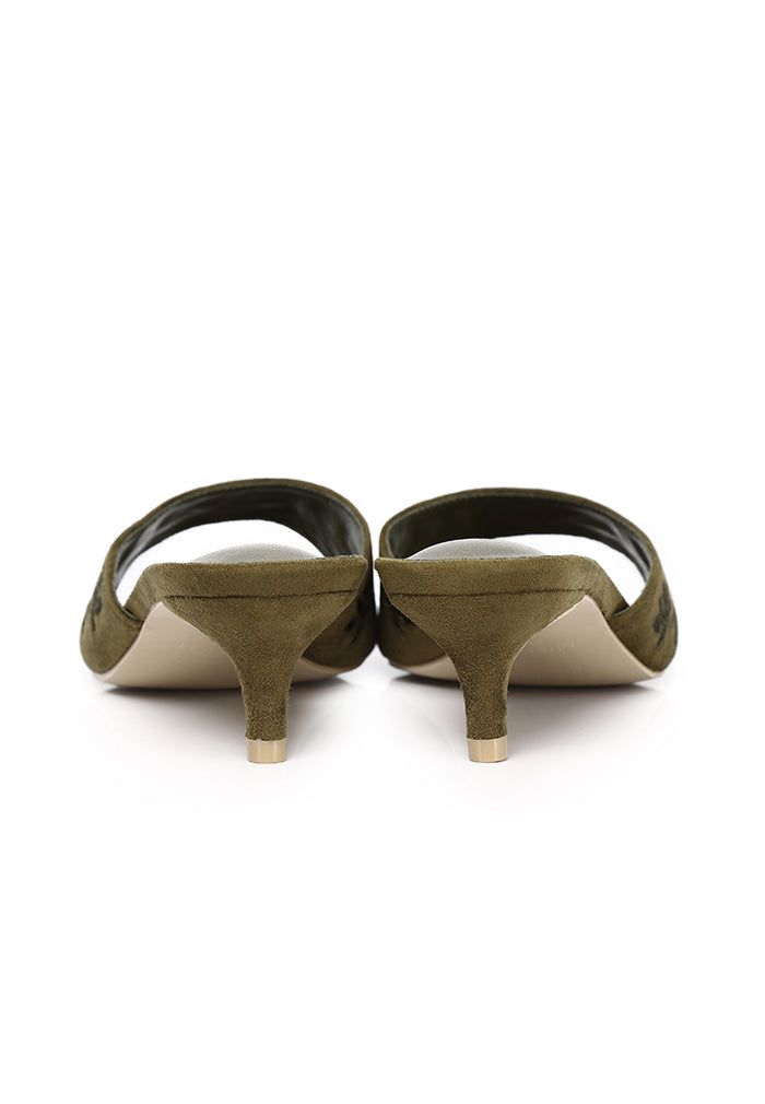 Zana Embroided Kitten Heels (Olive)